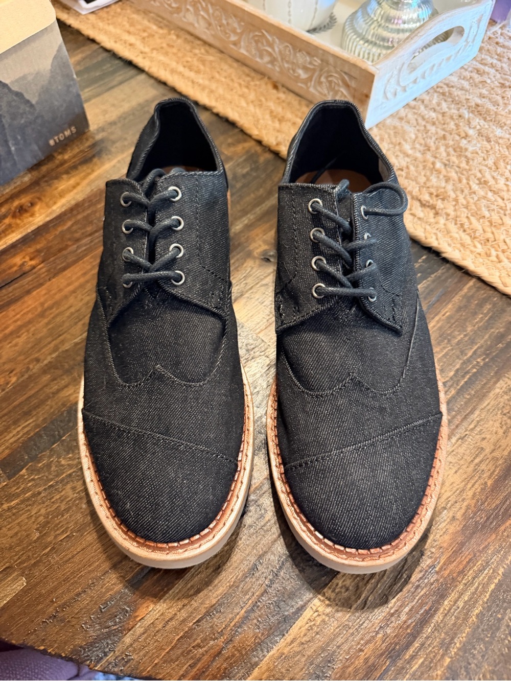 Brand new without box - Toms Black denim Wingtip Derby with Tan Welt